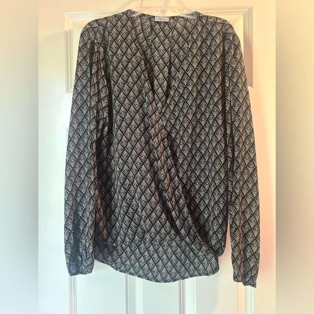 Abbeline South Moon Under Black and White Wrap Blouse Long Sleeve